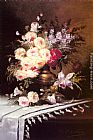 Still Life with Assorted Flowers in a Brass Vase by Modeste Carlier
